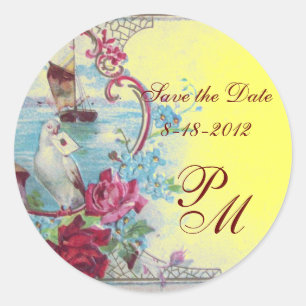 ROMANTIKA MONOGRAM, Save the Date, gelb Runder Aufkleber