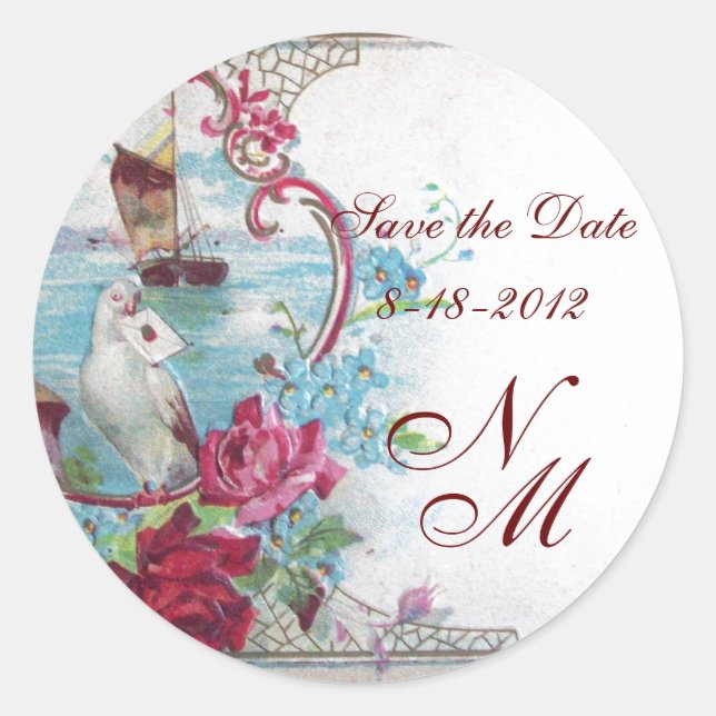 ROMANTIKA MONOGRAM, Save the Date, weiß Runder Aufkleber (Vorderseite)