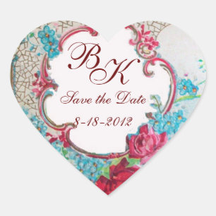 ROMANTIKA MONOGRAM, Save the Date, weißes Herz Herz-Aufkleber