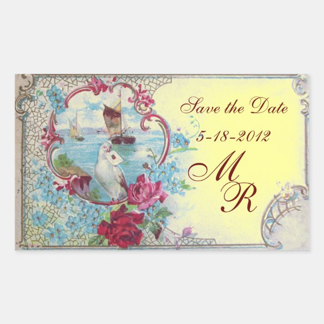 ROMANTIKA-MONOGRAMM, Save the Date, gelb Rechteckiger Aufkleber (Vorderseite)