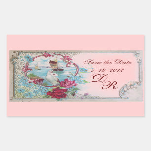 ROMANTIKA MONOGRAMM, Save the Date, rosa Rechteckiger Aufkleber