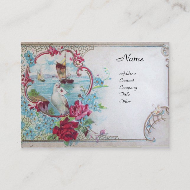 ROMANTIKA ROSE, BLUE BLUMEN, WEISSE DOVE VISITENKARTE (Vorderseite)