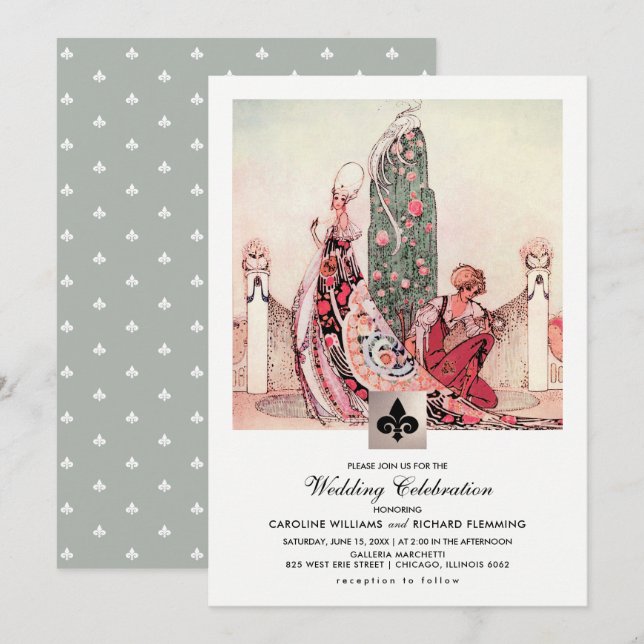 Romantique Art Vintage personnalisé Invitations de (Devant / Derrière)