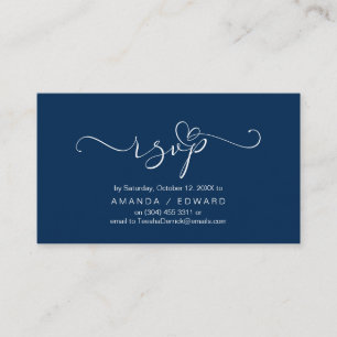 Romantique, bleu marine, Invitation RSVP, répondre