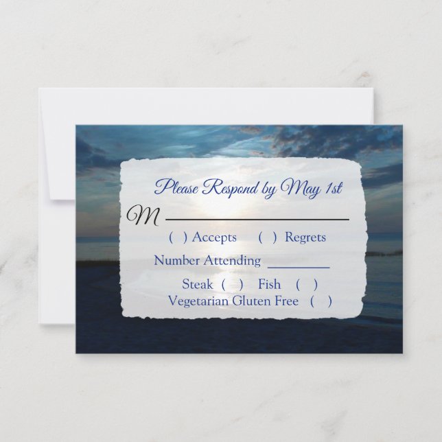 Romantique Blue Ocean Sunset Wedding carte RSVP (Devant)