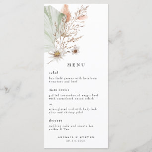 Romantique Bohême avec Pampas Grass Mariage Menu