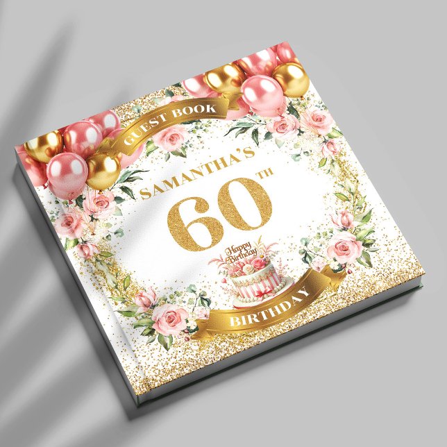 Romantique Boho 60t Anniversaire Livre d'or Partie (Romantic Boho 60th Birthday Guest Book Gold Glitter

)
