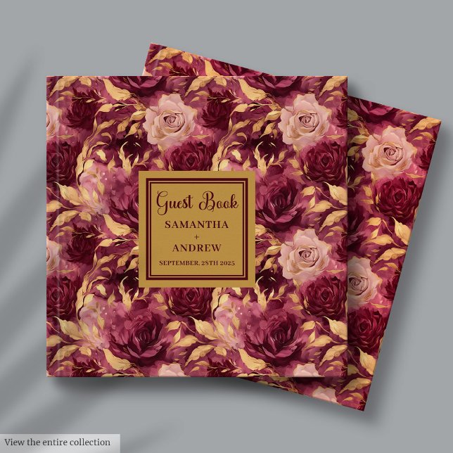 Romantique Bourgogne Blush Gold Mariage Livre d'hô (Romantic Burgundy Blush Gold Wedding Guest Book)