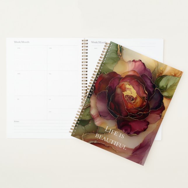 Romantique Chic Rose Rouge Bourgogne Or Floral (Devant avec enveloppe)