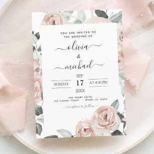 Romantique Dusty rose Floral Faire-part de mariage