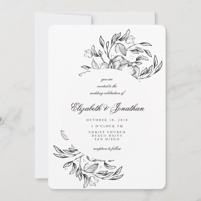 Romantique Élégant Faire-part de mariage floral (Devant)