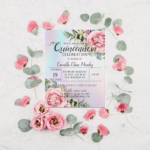 Romantique Elégant Floral Quinceañera Invitation