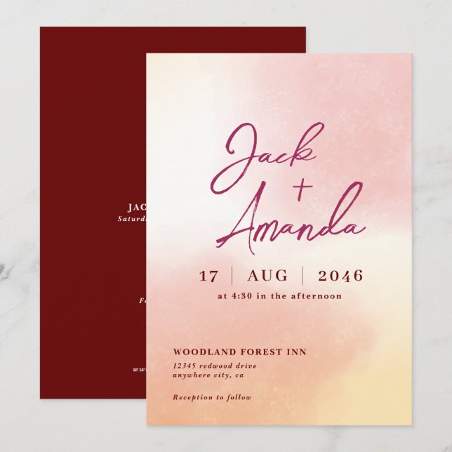 Romantique étourdissante Aquarelle invitations mar (Devant / Derrière)