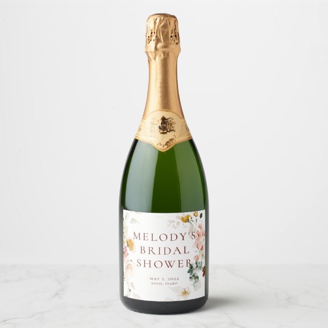 Romantique Floral Champagne Étiquette bouteille (Devant)