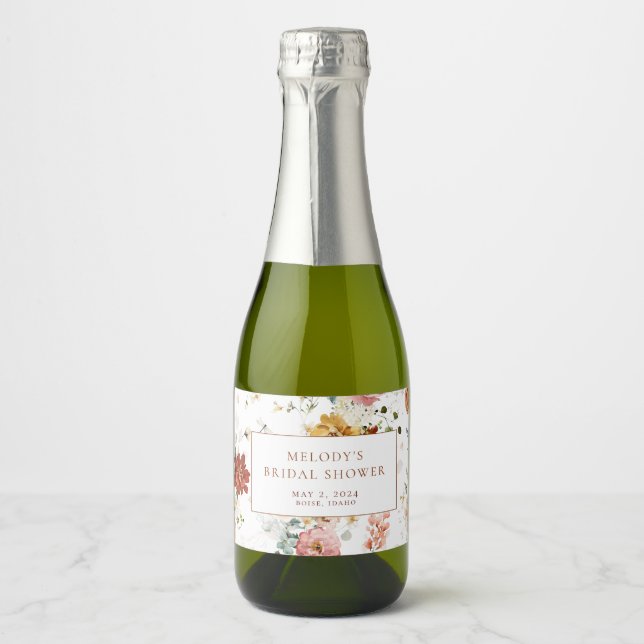 Romantique Floral Mini Champagne Étiquette bouteil (Devant)