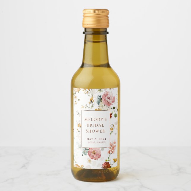 Romantique Floral Mini Vin Bottes Étiquettes (Devant)
