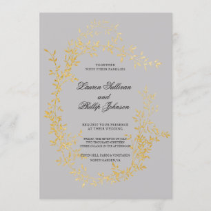 Romantique Gold Wreath Floral Wedding Invitations