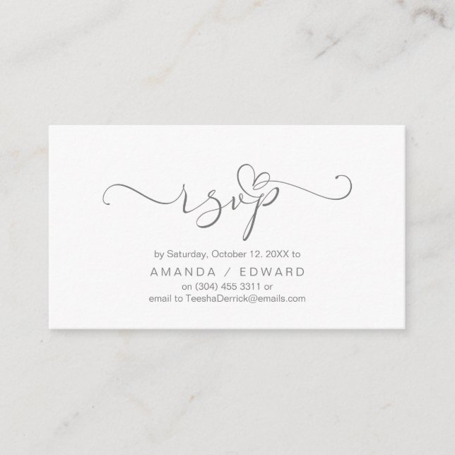 Romantique, gris, Invitation RSVP, répondre (Devant)
