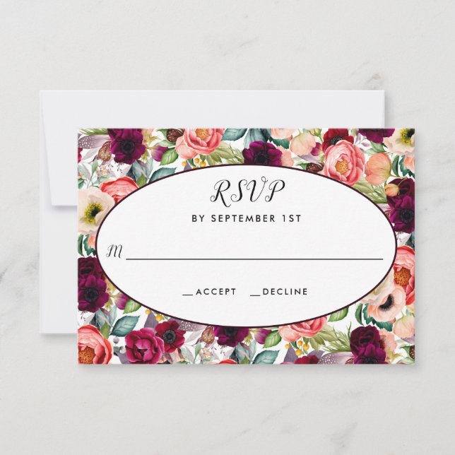 Romantique jardin Floral Mariage RSVP Réponse Répo (Devant)