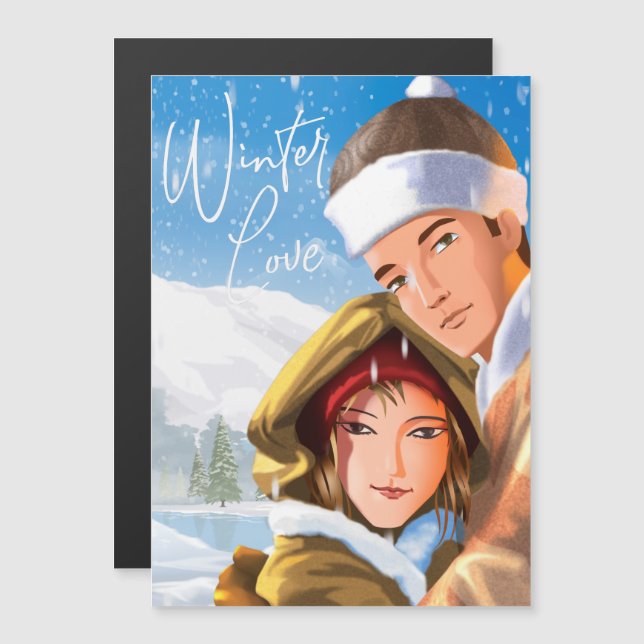 Romantique Joyeux Vacances Hiver Amour Carte magné (Devant / Derrière)