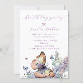 Romantique lilas et papillon Invitation Anniversai