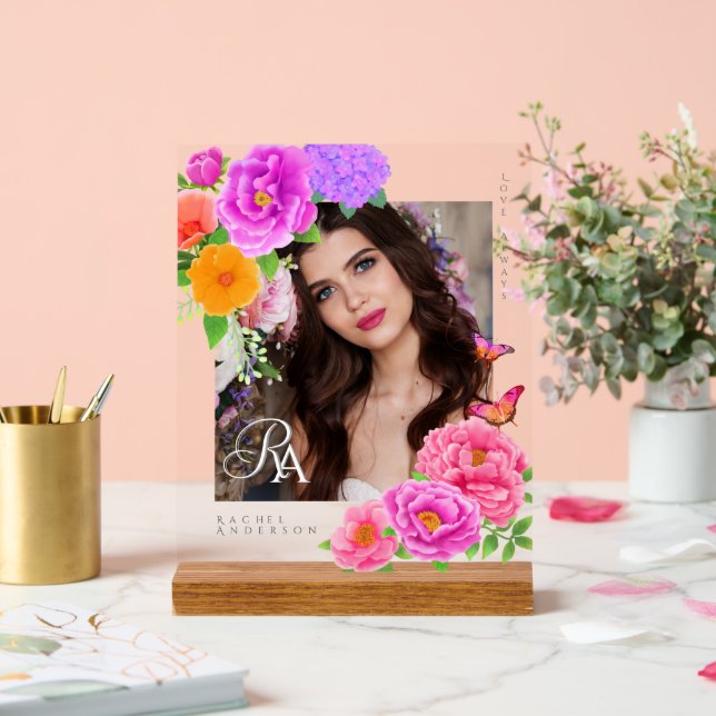 Romantique Monogramme Peonies Jardin Photo (Mariage)