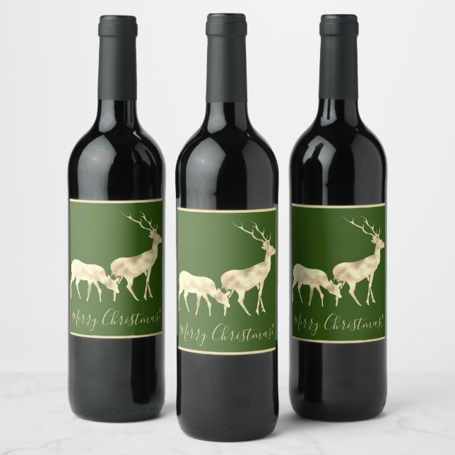 Romantique Noël vert cerfs Étiquette vin (Bouteilles)