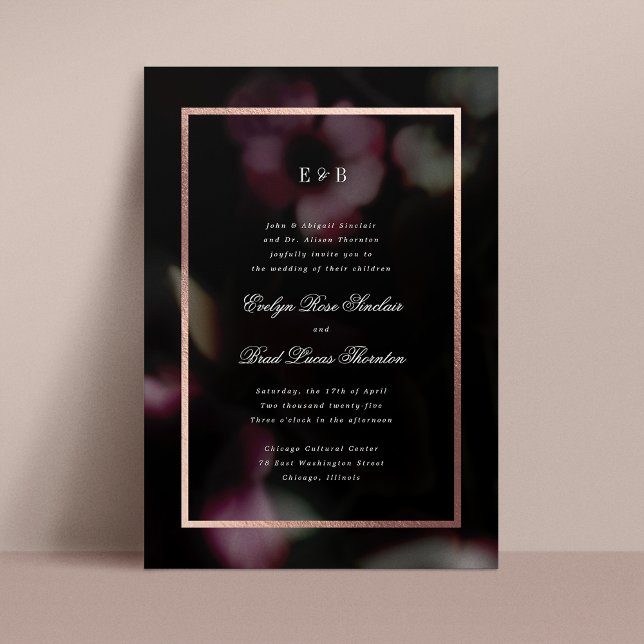 Romantique Noir Foil Frame Mariage Invitation (Créateur téléchargé)