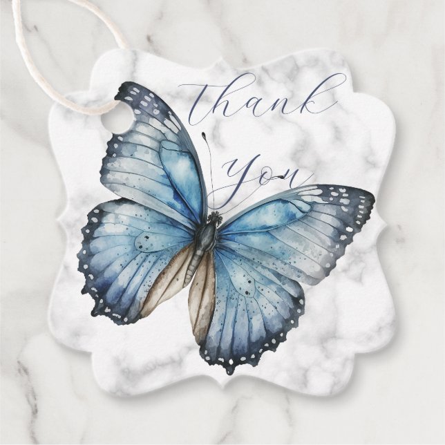 Romantique papillon bleu merci pour les étiquettes (Devant)