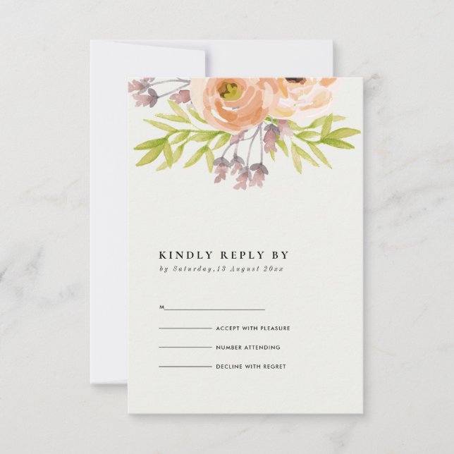 ROMANTIQUE PEACH ROSE BLANC HORS BLANC FLORAL RSVP (Devant)