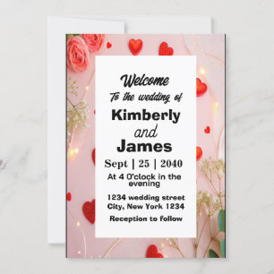 Romantique Red Heart & Faire-part de mariage Rose