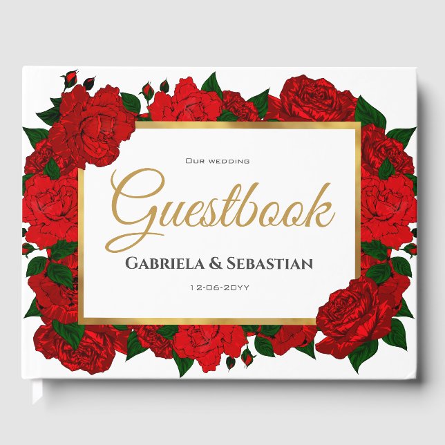 Romantique Red Roses Mariage Livre d'invité (Recto)