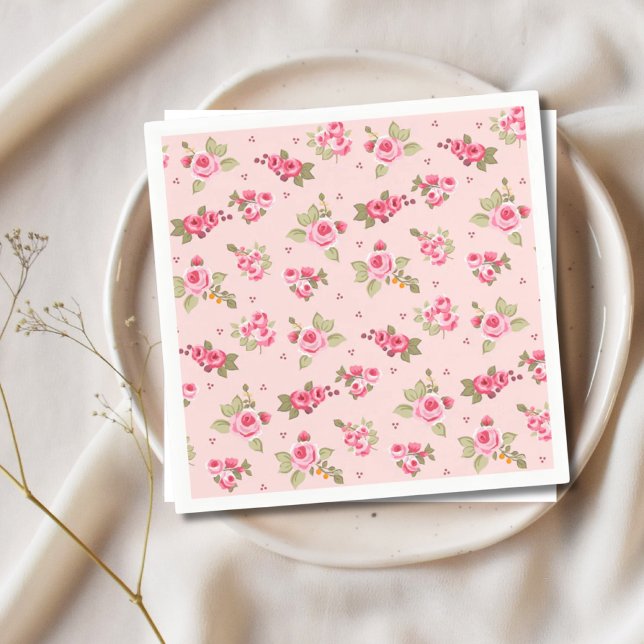 Romantique Rose rose florale serviettes jetables (Romantic Pink Rose Floral Disposable Napkins)