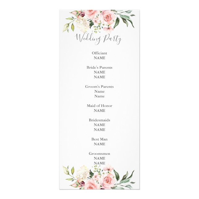Romantique rose Roses Dusty Programme de mariage R (Dos)
