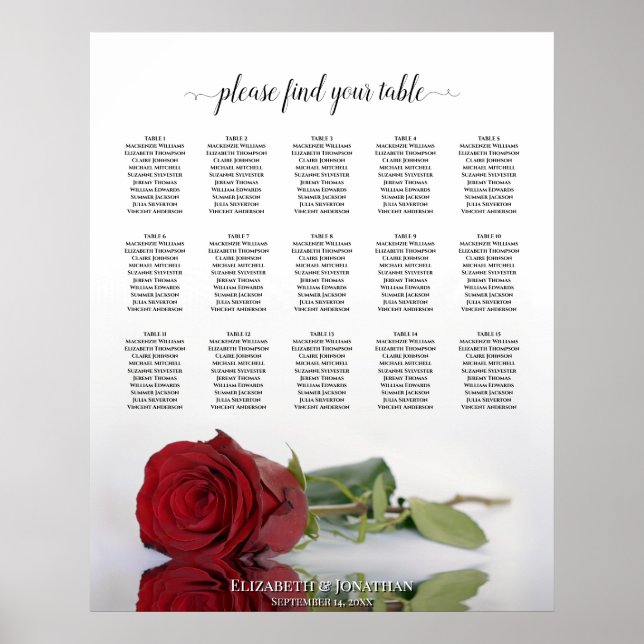 Romantique Rose rouge 15 Table Mariage Tableau de  (Devant)
