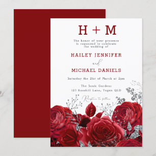 Romantique Roses Rouges Monogramme Faire-part de m