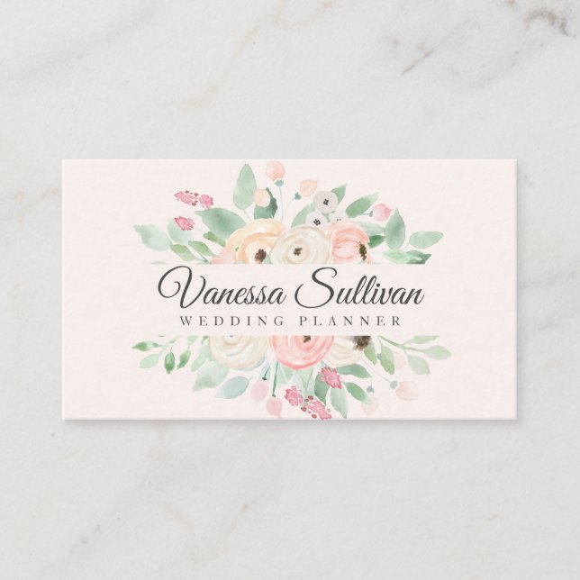 Romantique rougissent les cartes de visite floraux (Devant)