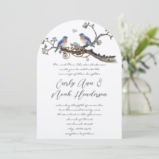 Romantique Rustique Bluebirds Invitations de maria (Debout devant)