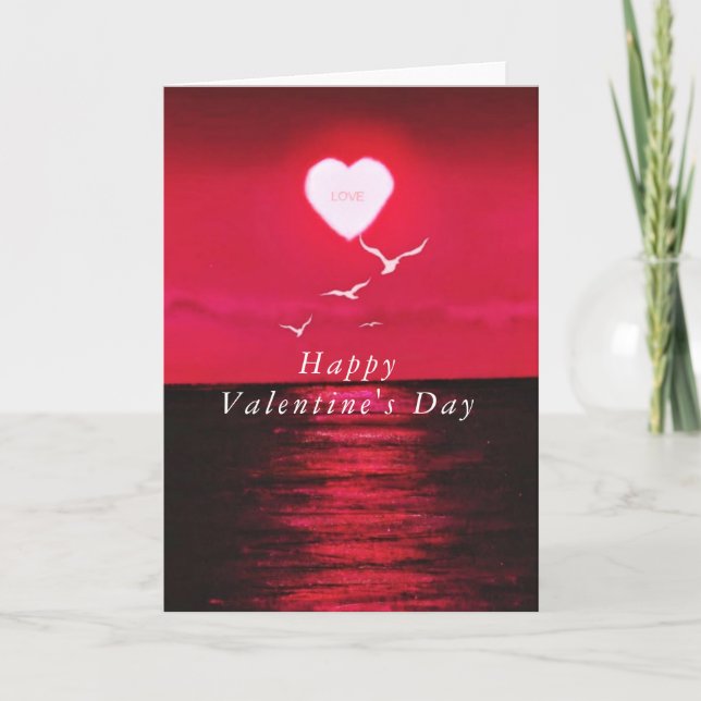 Romantique Sea Sunset Heart Carte Saint-Valentin (Devant)