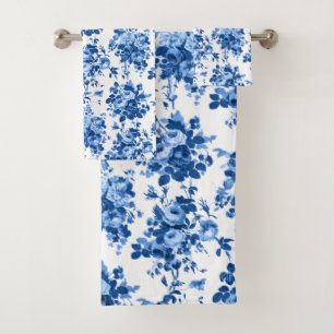 Romantique Vintage Roses-Bleu sur Blanc