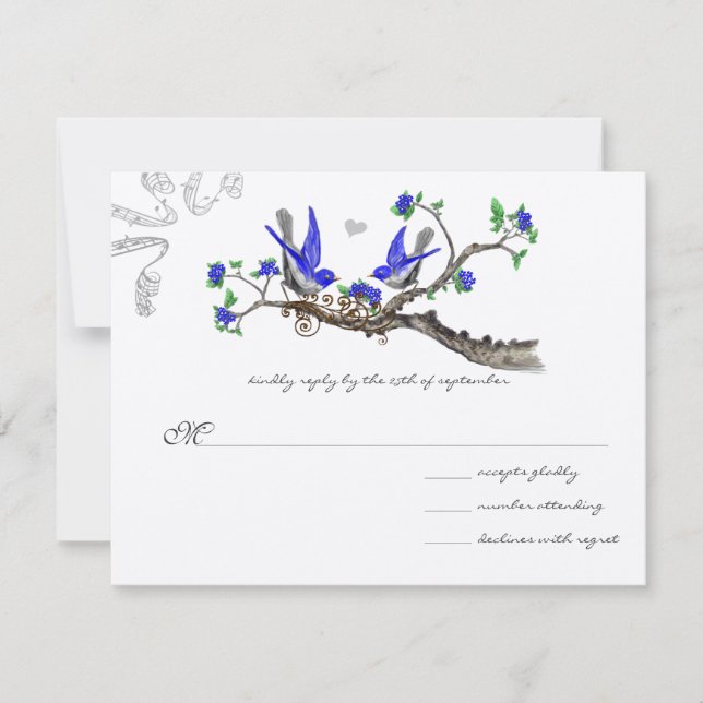 Romantique Vintage Royal Blue Wedding RSVP (Devant)
