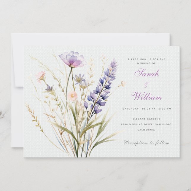 Romantique violet Faire-part de mariage floral (Devant)