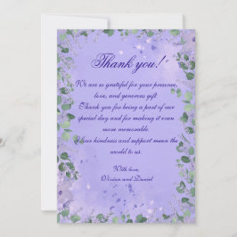 Romantique violet Mariage floral Carte de remercie