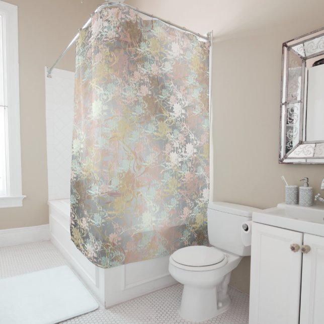 Romantisch, Aquamarin, Aquarell, Chic, floral Duschvorhang (Beispiel)