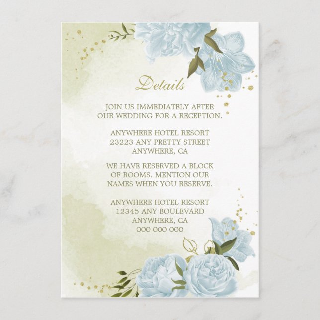 romantisch blaue Blumen Gründetails Begleitkarte (Vorderseite)