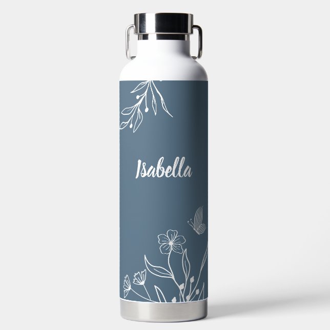 Romantisch elegant dusty blau trinkflasche (Vorderseite)