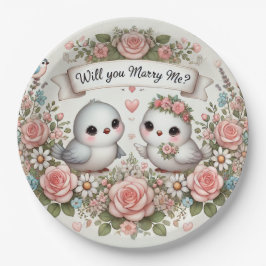 Romantisch "Heiraten Sie mir?" Lovebird Papierplat Pappteller