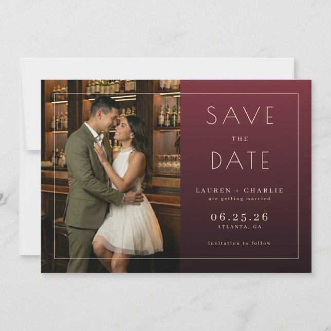 Romantisch Marone Elegant Foto Save The Date (Vorderseite)