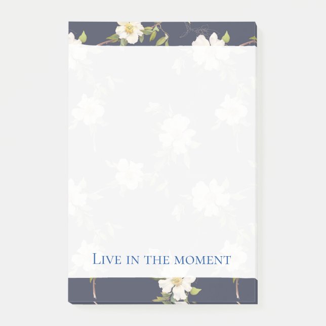 Romantisch Navy Blau Weiße Blumen  Post-it Klebezettel (Vorderseite)