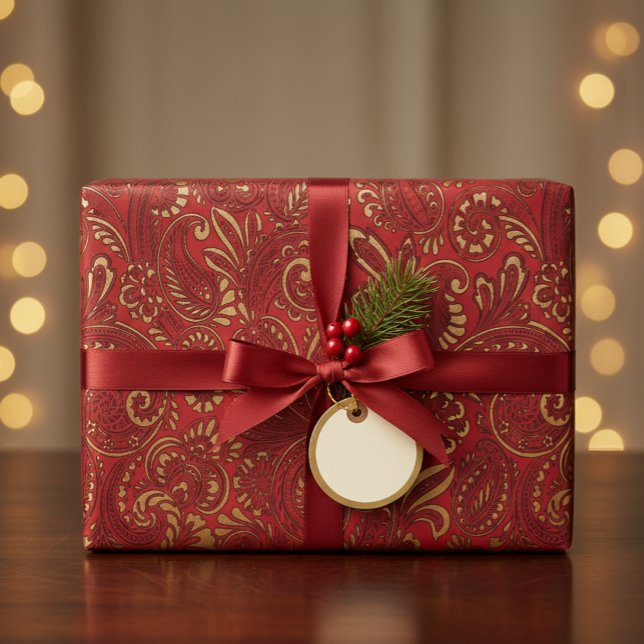 Romantisch Red Bold Damask Paisley Bold Floral Geschenkpapier (Von Creator hochgeladen)